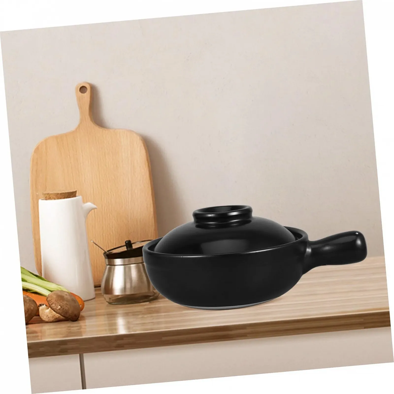 Глиняный горшок с крышкой Керамический для риса и тушения для плиты и микроволновой печи Универсальный, фото №8