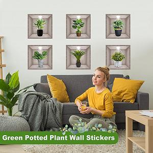 Наклейки на стіну 3D Рослини у горщиках 6 штук Зелений synthetic.ua - Фото 1