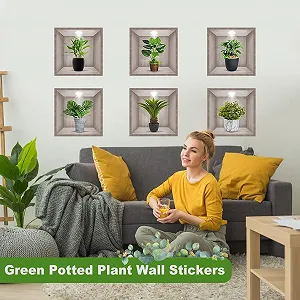 Наклейки на стіну 3D Рослини у горщиках 6 штук Зелений synthetic.ua - Фото 1