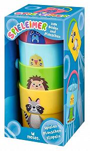 Набор для купания moses. Game Bucket Stacking Set, для ванной, 4 разноцветных ведра с ручкой и узором из отверстий - Фото 1