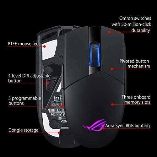 Бездротова миша ASUS ROG Strix Impact II Wireless  / радиоканал 2.4 ГГц  / 16000 DPI / 5 кнопок /  Black, фото №4