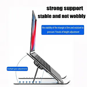 Подставка для ноутбука складная алюминиевая с вентилятором, регулируемая по высоте, для ноутбуков 12-17 дюймов - Фото 1