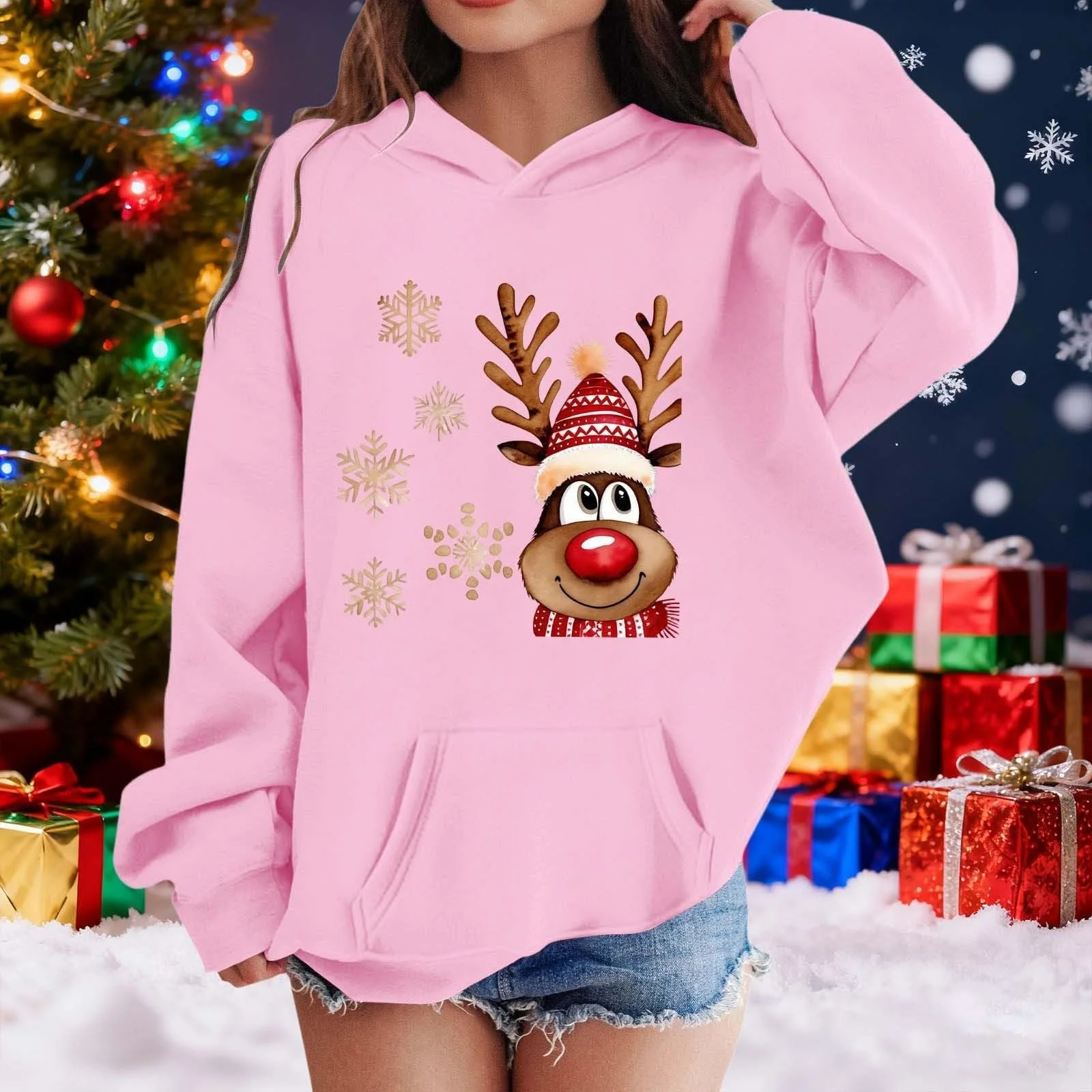 Світшот Різдвяний Дитячий, з капюшоном для дівчаток з принтом, фото №4