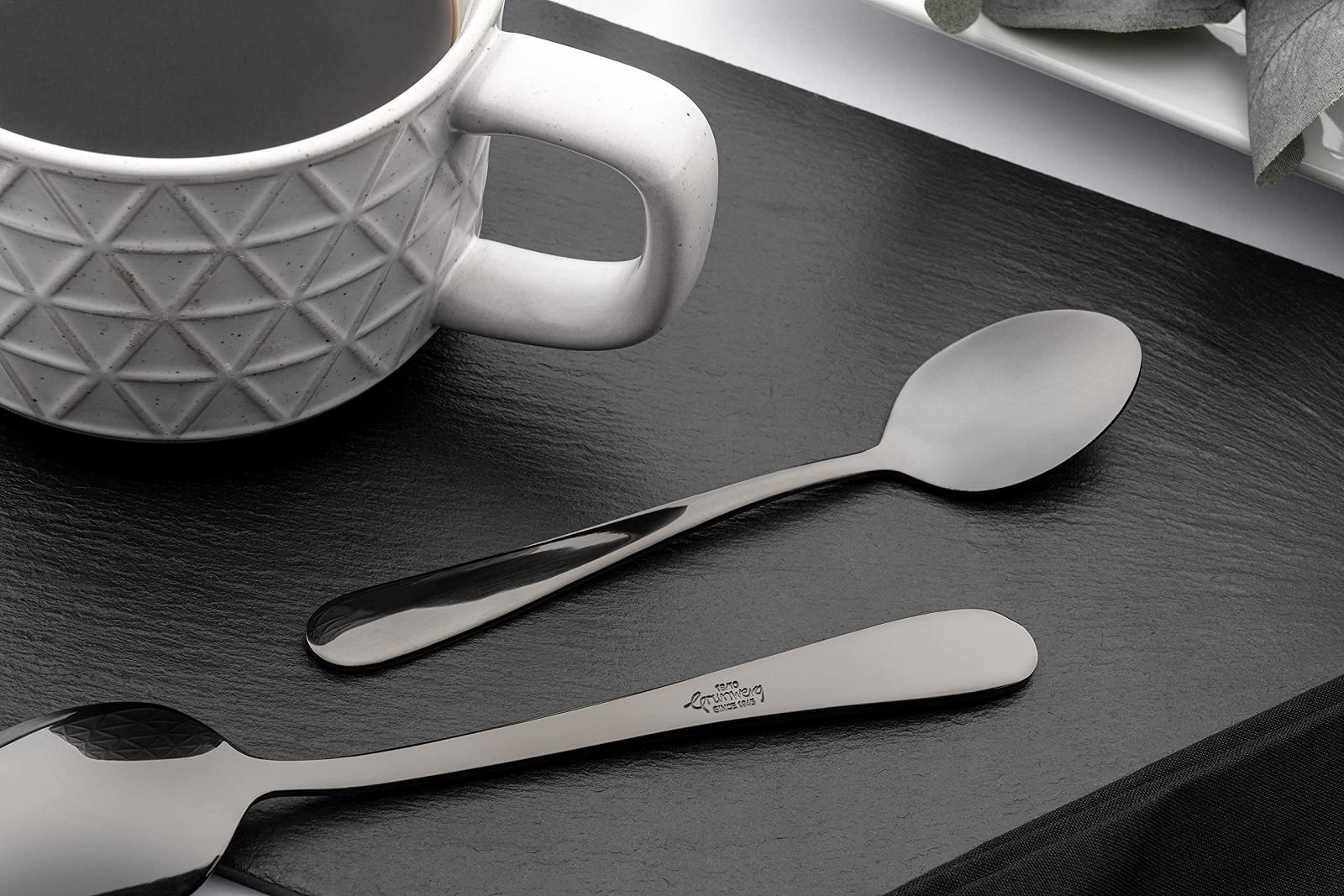 Набор столовых приборов Grunwerg Windsor 16 предметов, черный, нержавеющая сталь 18/10 с PVD покрытием, 4 x обеденных ножа, столовые вилки, десертные ложки, чайные ложки, фото №4 Набор столовых приборов Grunwerg Windsor 16 предметов, черный, нержавеющая сталь 18/10 с PVD покрытием, 4 x обеденных ножа, столовые вилки, десертные ложки, чайные ложки, фото №4