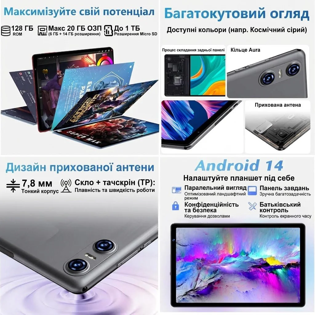 Планшет 10.1" SKYEGG K13 6+14/128Gb 8 ядер Android 14 6000 mAh Сірий, фото №5