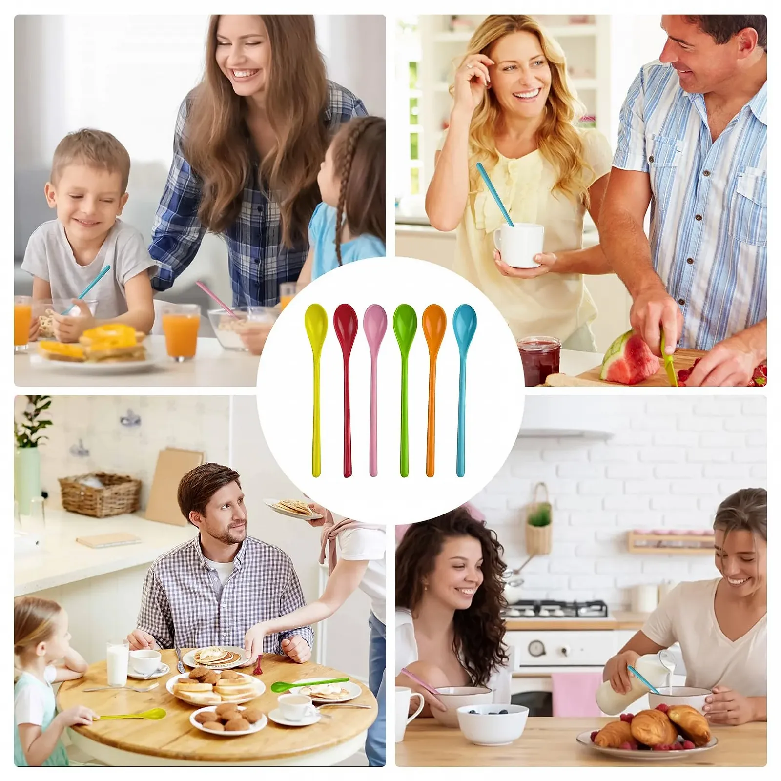 Ложки Пластикові Довгі Набір 6 штук 19 см Різнокольорові, фото №7