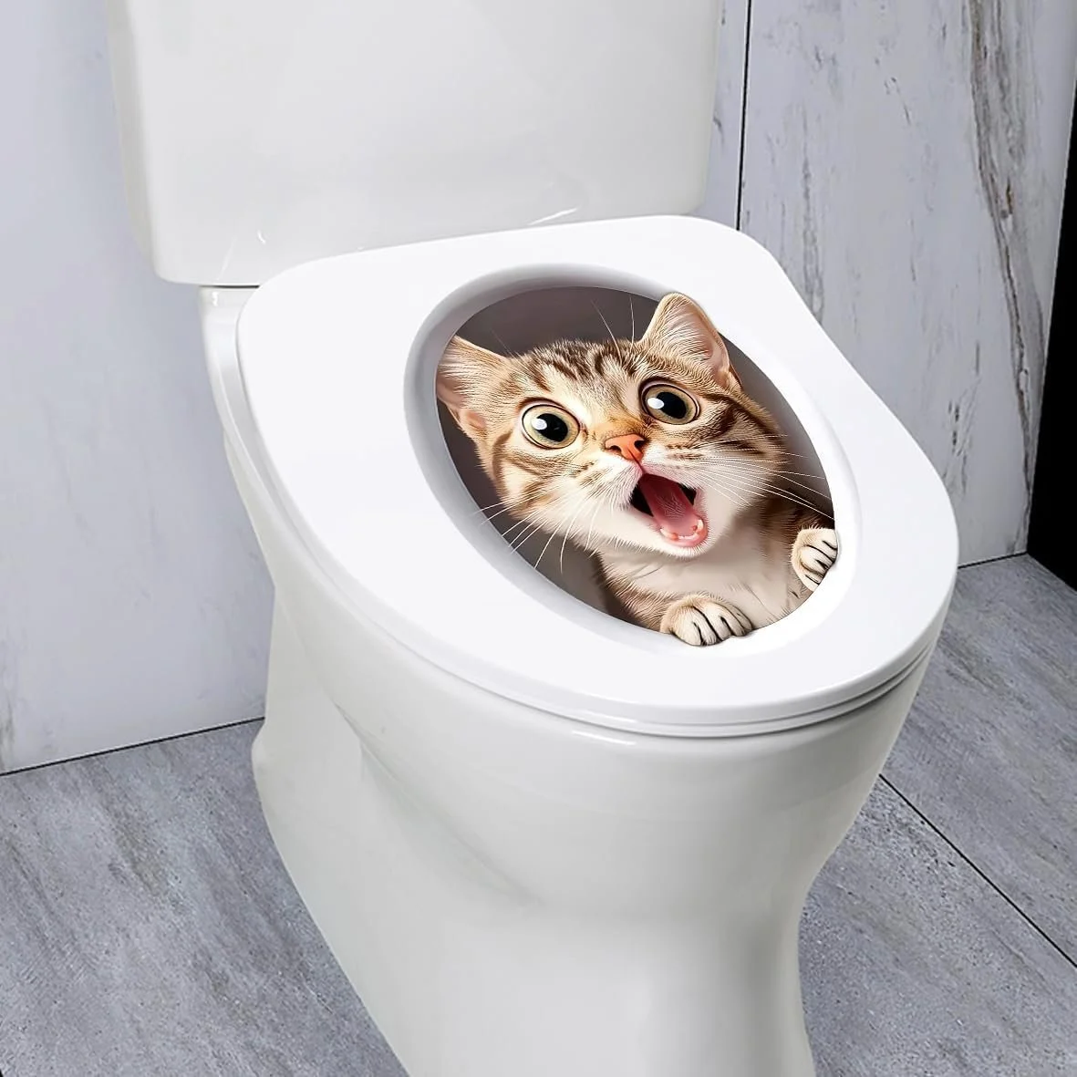 Наклейка на туалет Animal 3D Surprised Cat водонепроникна, фото №5