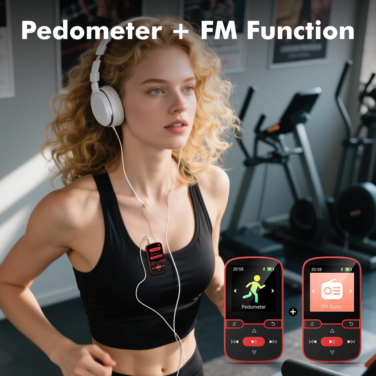 MP3-плеер 64 GB Bluetooth 5.3 с клипсой, детский HiFi спортивный музыкальный плеер, 1.5-дюймовый экран, FM-радио/шагомер/диктофон, вес 28 г, TF-карта до 128G, фото №6