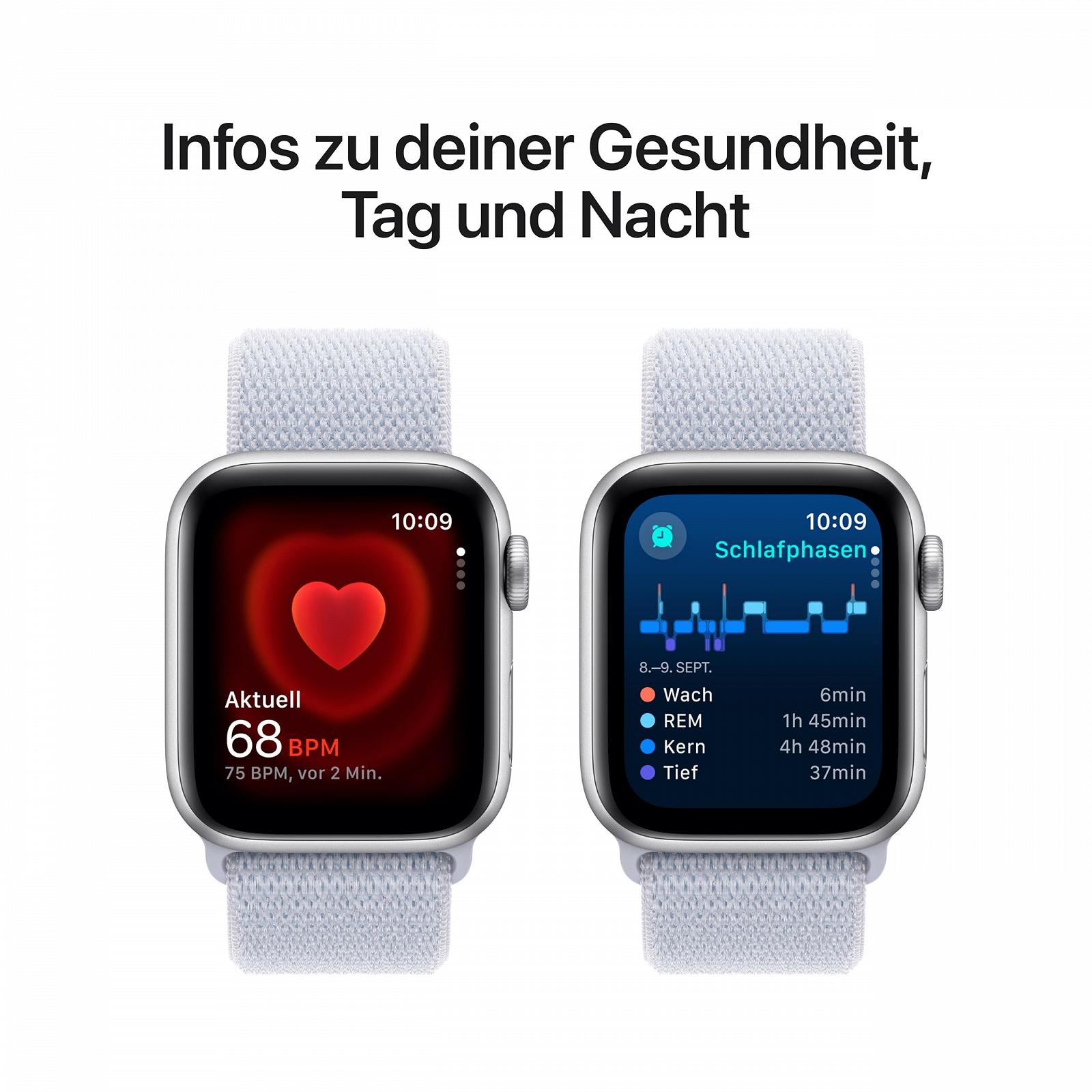 Смарт-годинник Apple Watch SE (2nd Generation) GPS 40mm алюмінієвий корпус сріблястий та Sport Loop синій колір хмари (One Size), фото №5
