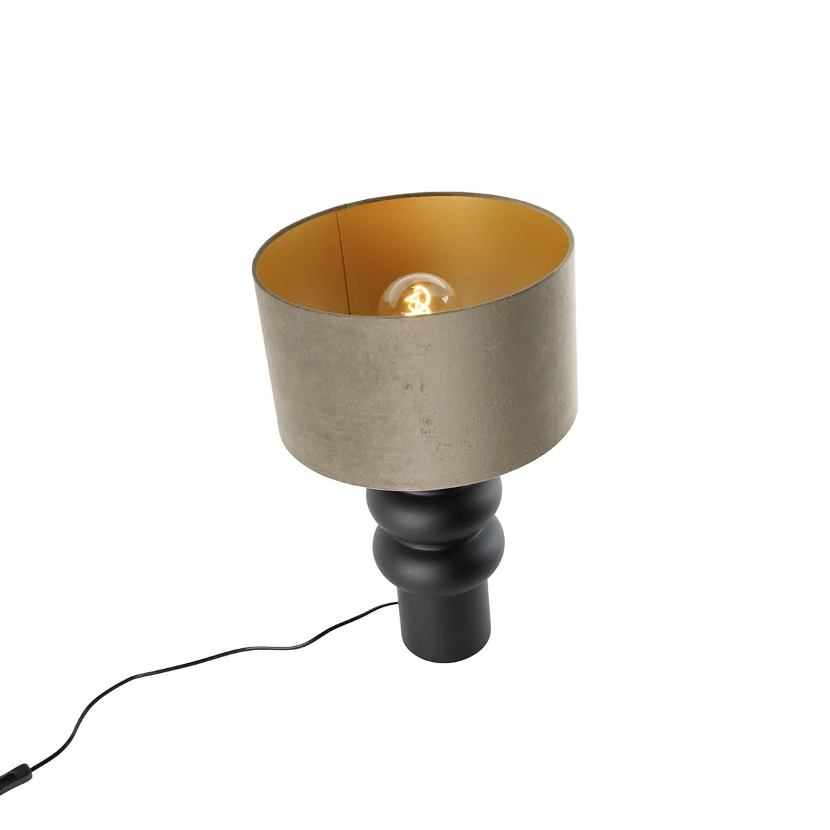 Настільна лампа QAZQA Alisia 35 см керамічна кругла E27 Чорна/Тауп, фото №5