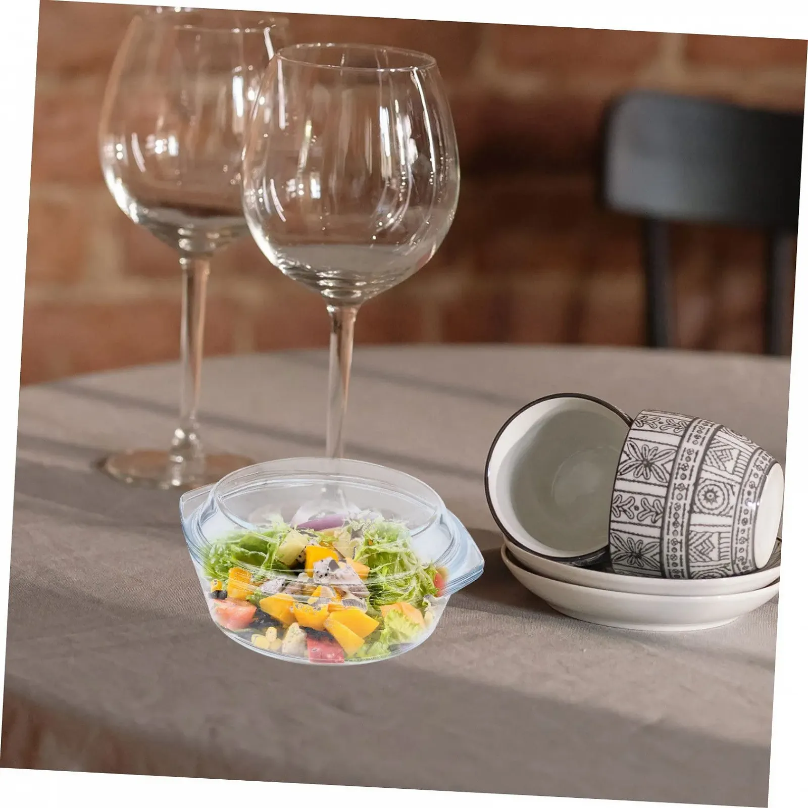 Форма для запекания TOYANDONA стеклянная с крышкой круглая термостойкая для микроволновой печи и духовки прозрачная, фото №6