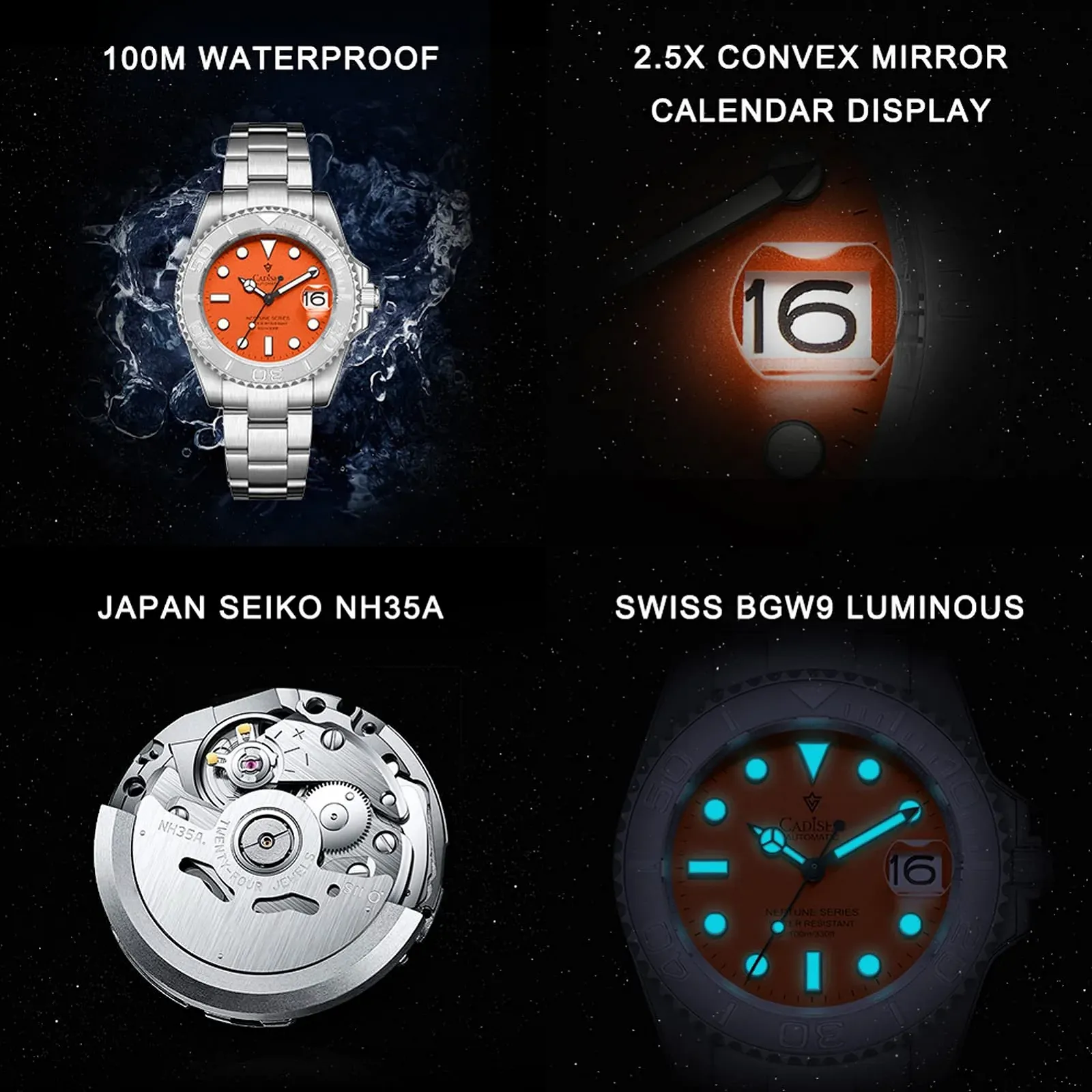 Часы автоматические CADISEN Design мужские механические Homage нержавеющая сталь водонепроницаемые сапфировое стекло наручные GMT, фото №2 Часы автоматические CADISEN Design мужские механические Homage нержавеющая сталь водонепроницаемые сапфировое стекло наручные GMT, фото №2