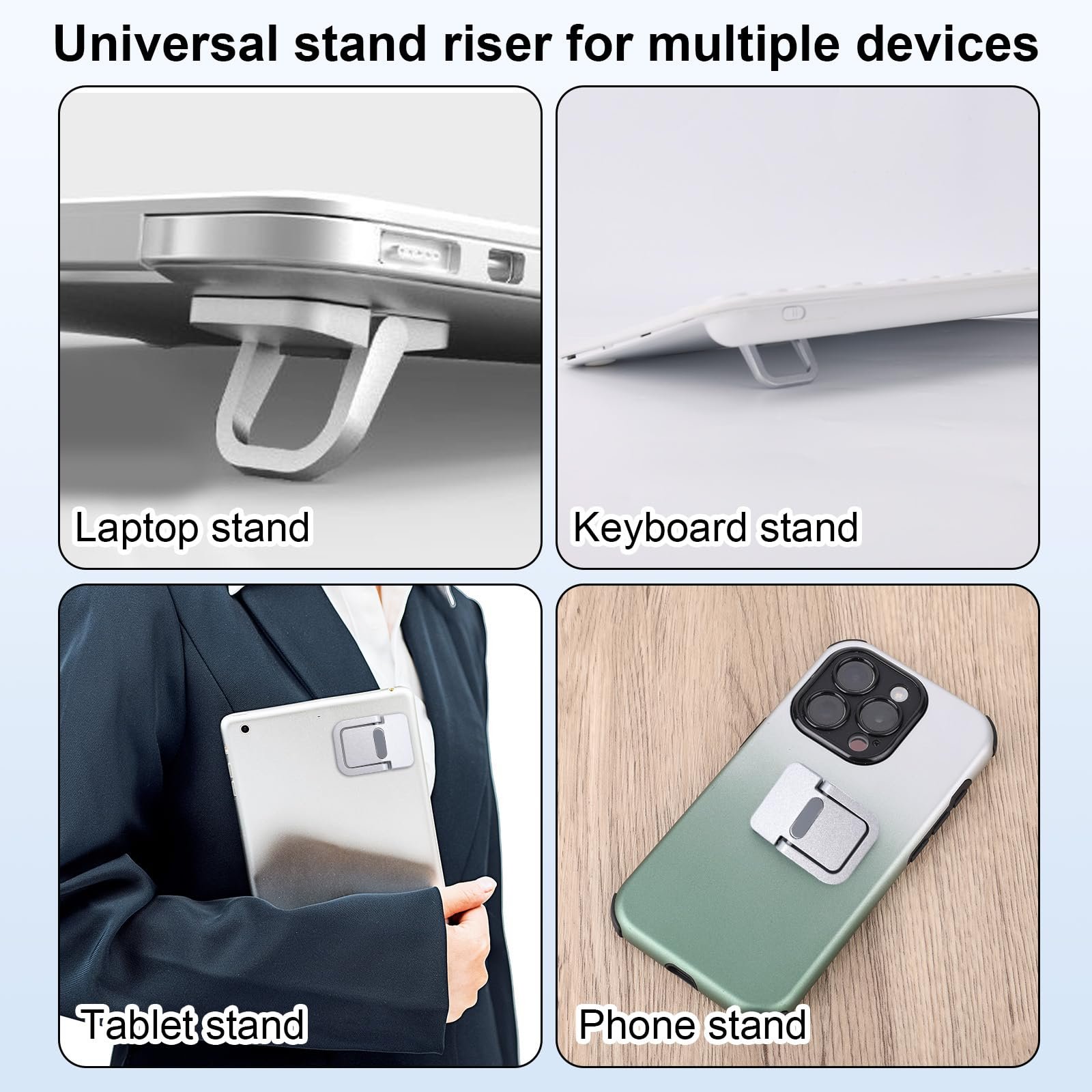 Підставка для ноутбука Міні, цинковий сплав, портативна, складана, невидима, самоклеюча підставка-тримач для комп'ютера, підтримка для столу (срібна), пакування 2 шт, фото №6