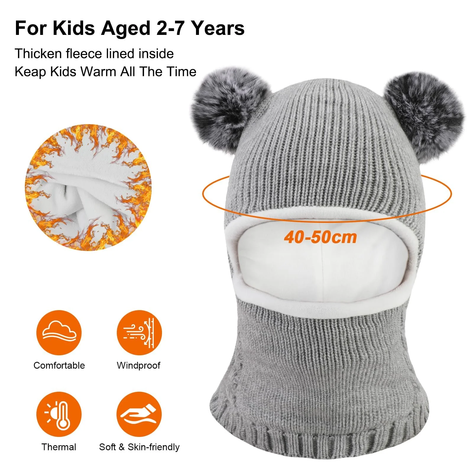 Детская зимняя шапка для детей 1-6 лет, многофункциональная термоветрозащитная вязаная, фото №3