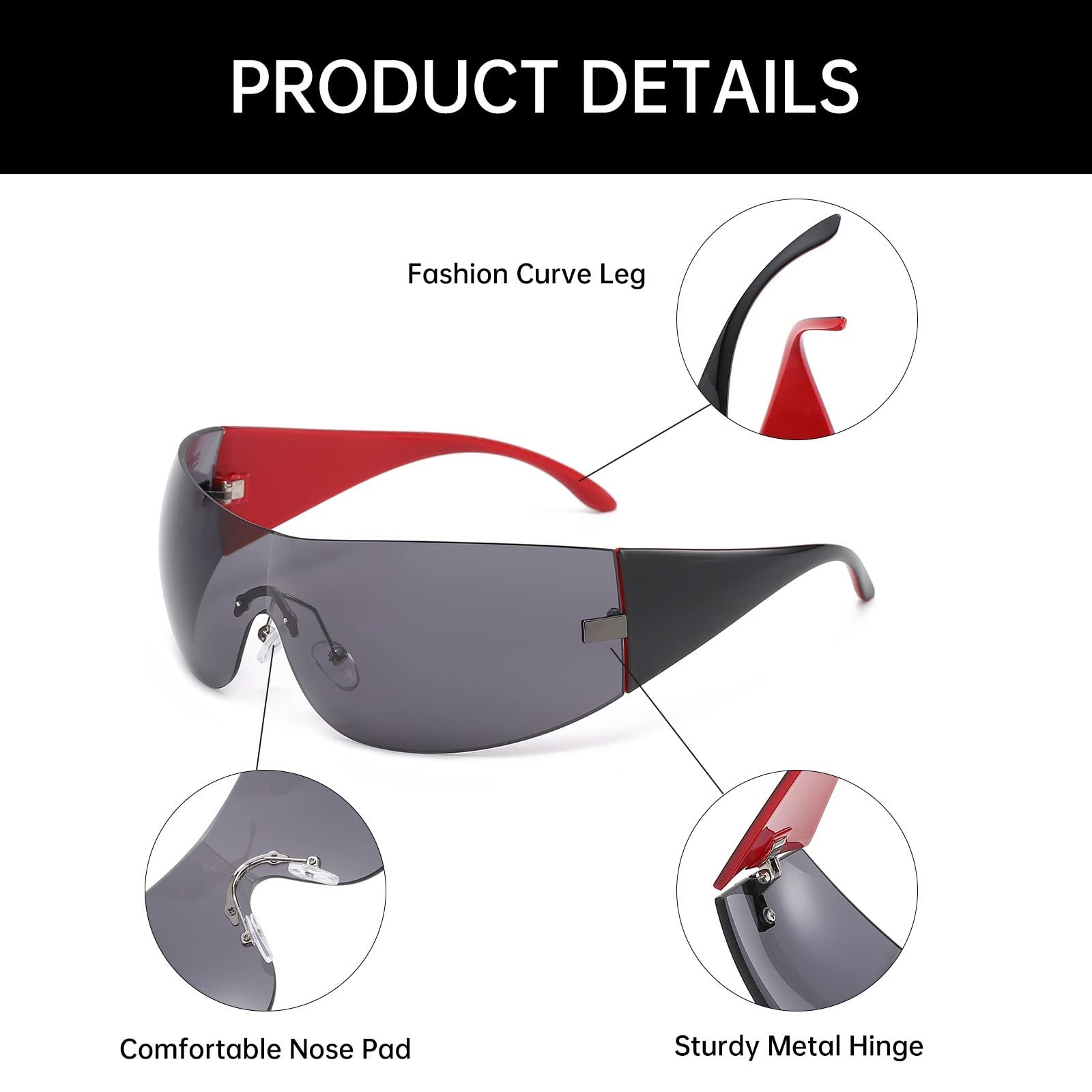 Сонцезахисні окуляри YAMEIZE Cycling Trendy Y2K Wraparound для жінок, чоловіків, великий розмір, захист UV400, фото №6