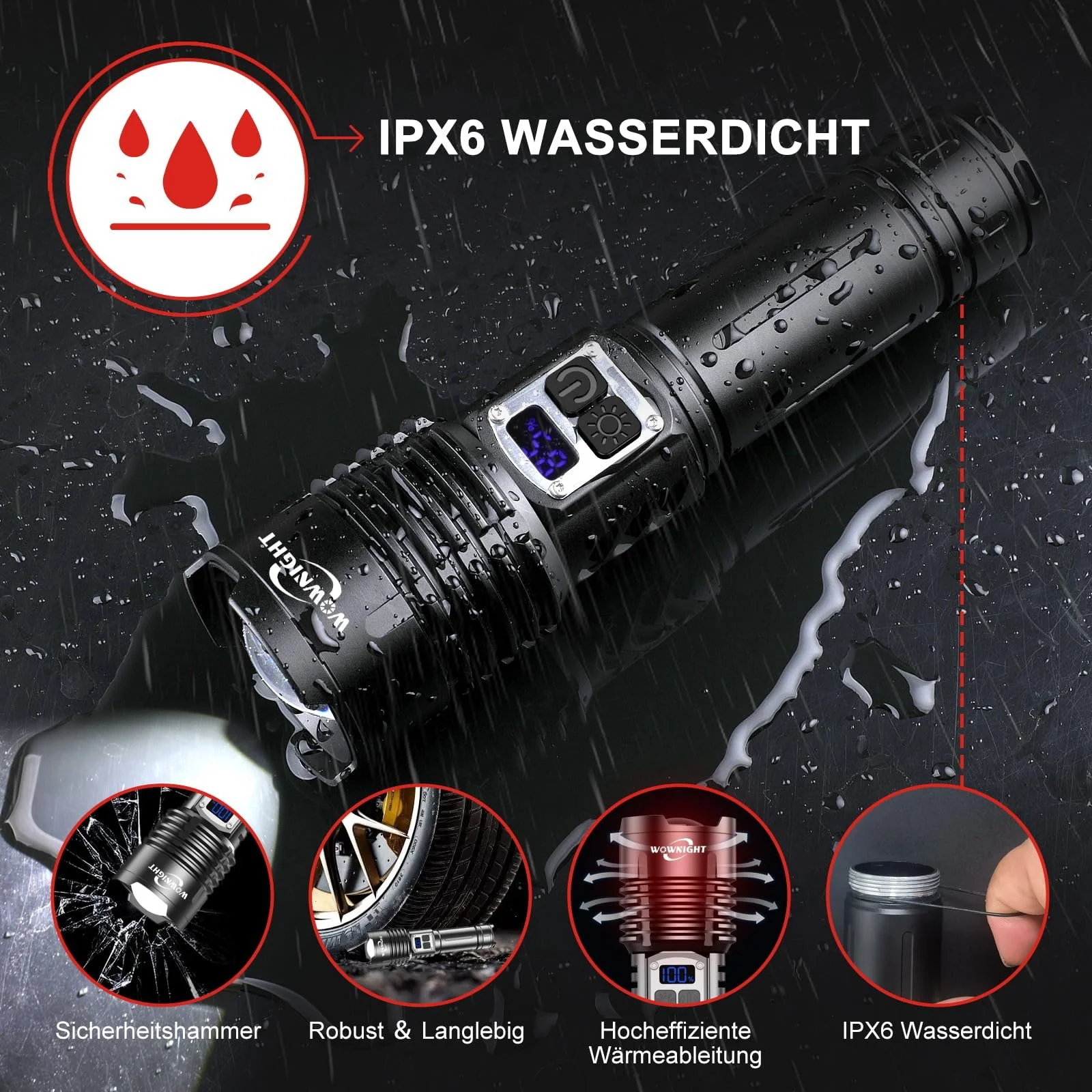 Ліхтар LED Акумуляторний 500 000 люмен, 2 перемикачі USB C, тактичний, плавне регулювання яскравості з налобним ліхтарем для надзвичайних ситуацій на відкритому повітрі, фото №9