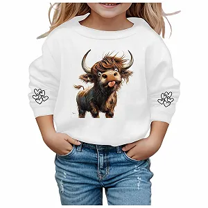 Лонгслив Девочка Кофта с длинными рукавами - Повседневный худи с круглым вырезом и коровьим принтом для детей synthetic.ua - Фото 1