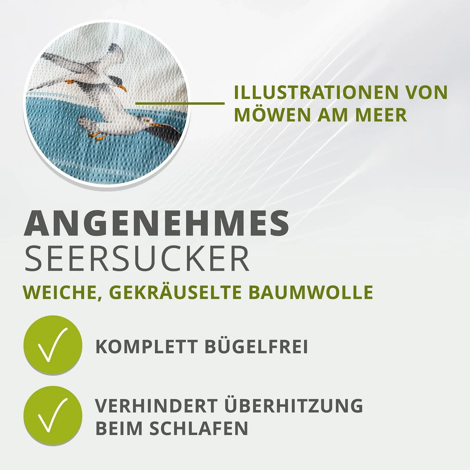 Комплект постільної білизни Traumschlaf Seersucker 135 x 200 см бавовна морський стиль з блискавкою Чайки, фото №4