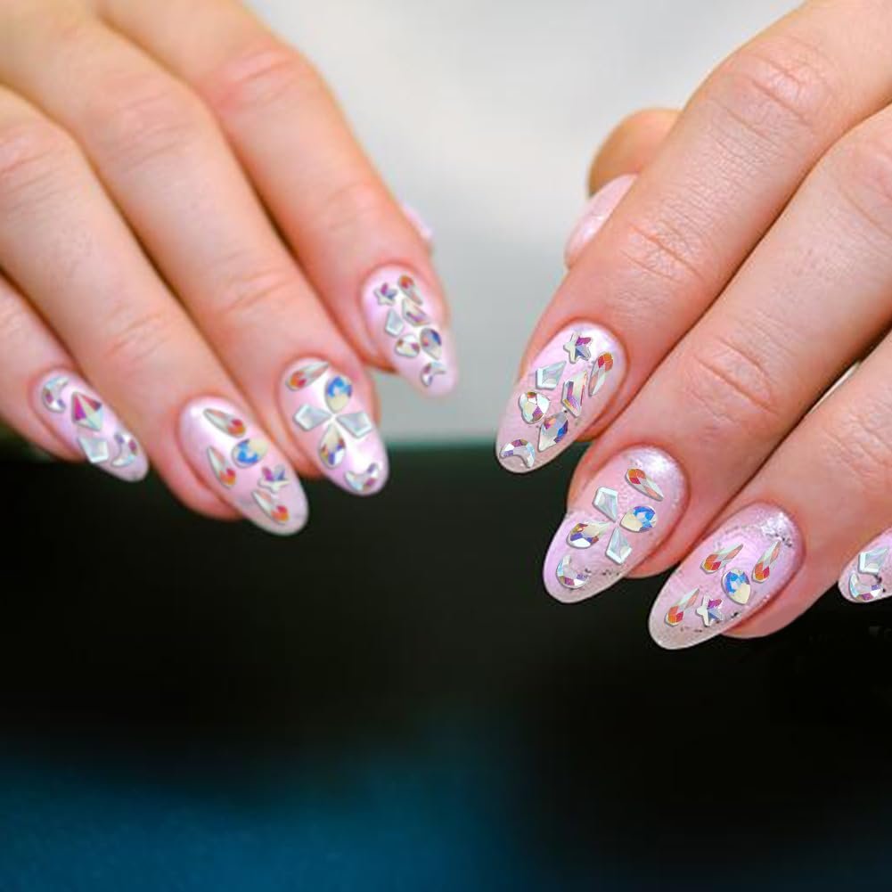 Стразы для ногтей стеклянные 400 штук разных форм, плоские кристаллы для ногтей, украшения для DIY поделок, дизайн ногтей, макияж, наряды, фото №7