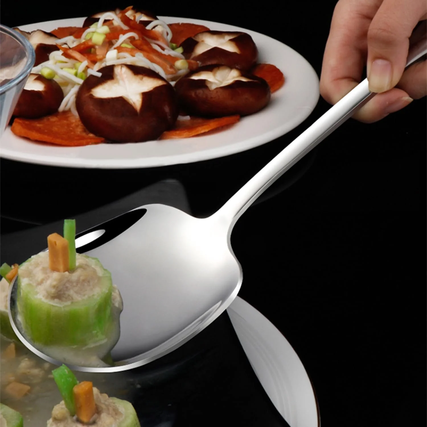 Набір ложок з нержавіючої сталі 2 шт, ложки для буфету, великі квадратні, фото №5