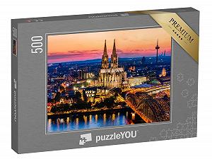 Пазл puzzleYOU Churches Beautiful Night Panorama of Cologne Cathedral, Hohenzollern Bridge and Rhine 500 деталей - Фото 1