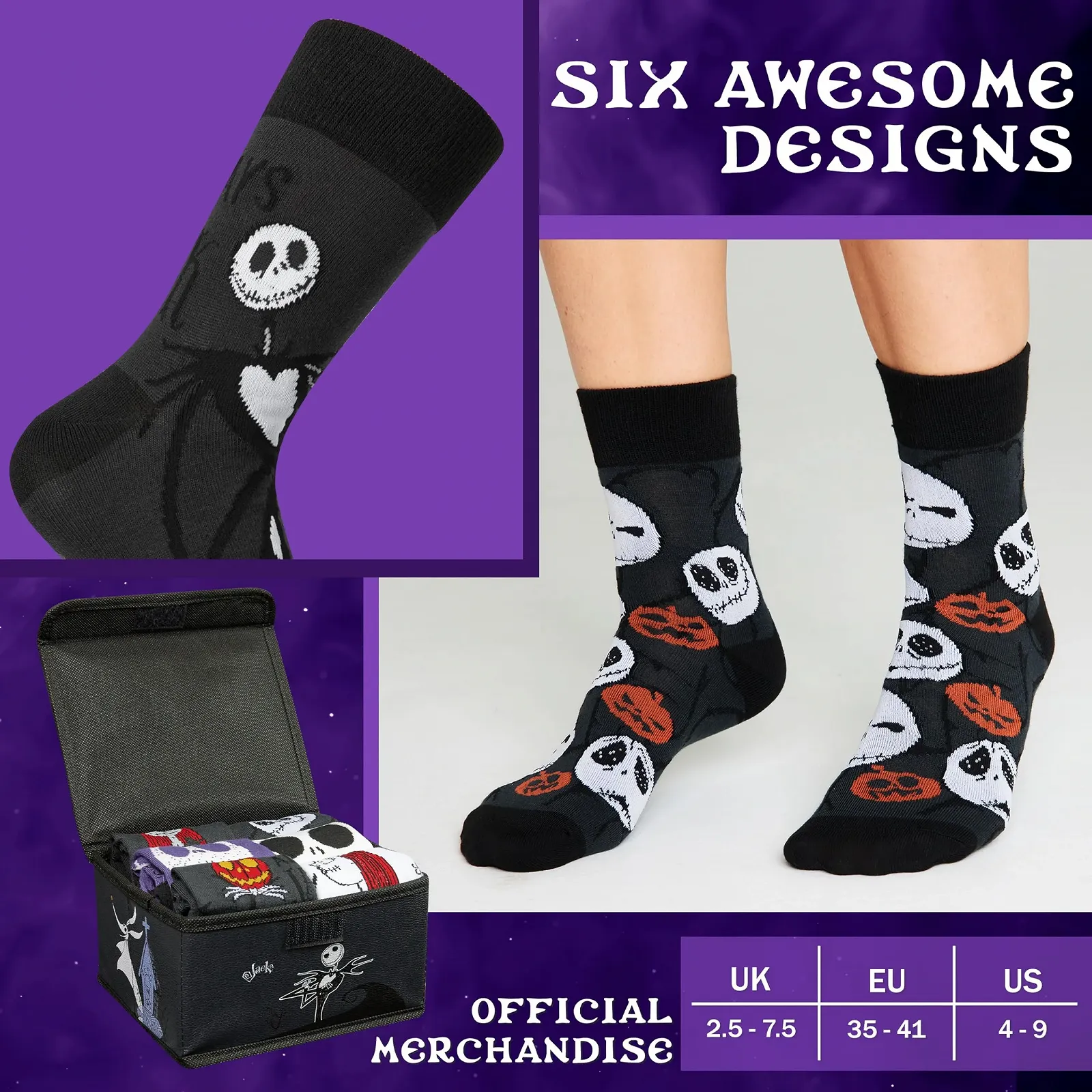 Шкарпетки Disney Nightmare Before Christmas Жіночі 6 пар, фото №6 Шкарпетки Disney Nightmare Before Christmas Жіночі 6 пар, фото №6