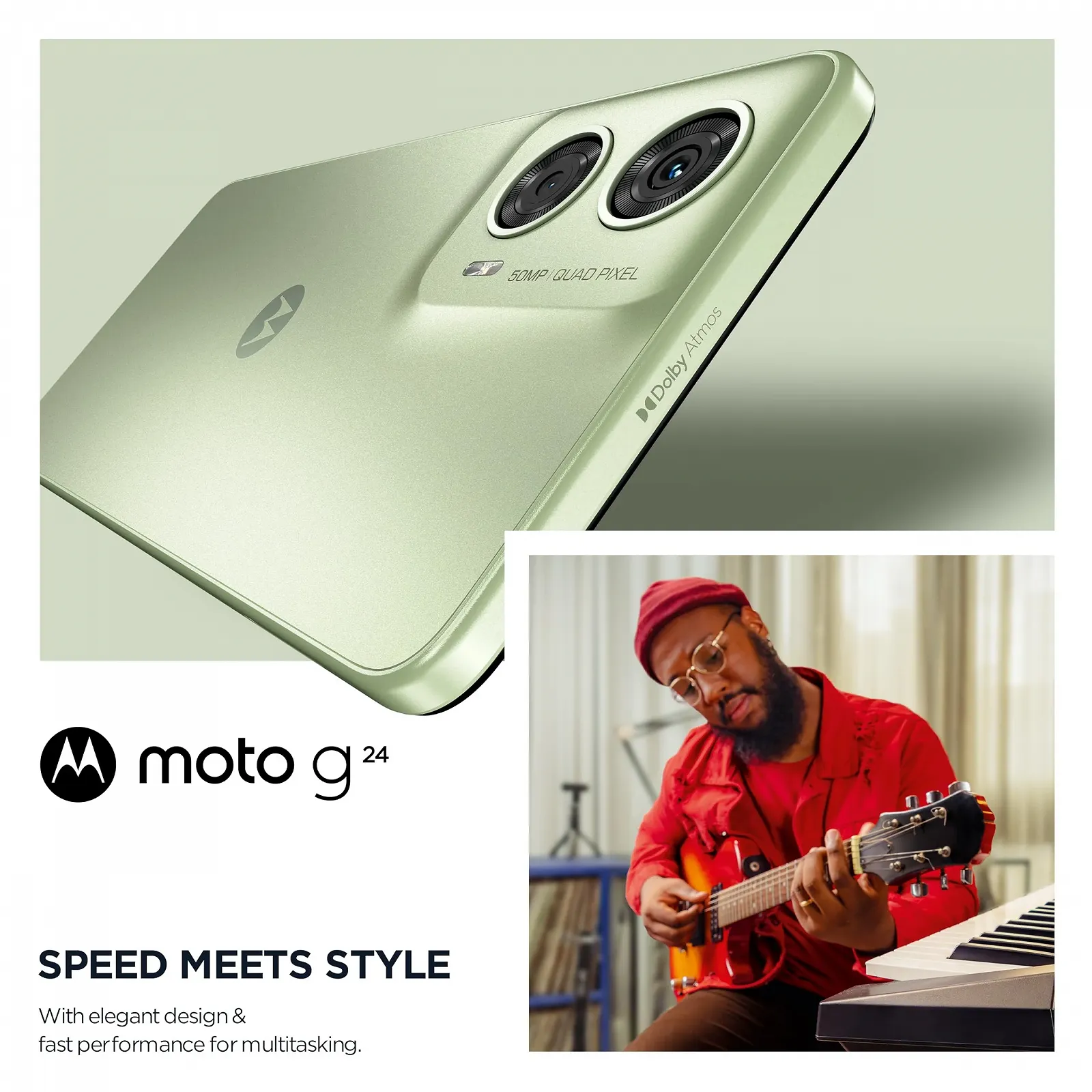 Смартфон Motorola Moto g24 6.56" HD+ 50 Мп 8/128 ГБ 5000 мАг Android 14 Ice Green. В комплекті захисний чохол та тримач., фото №2