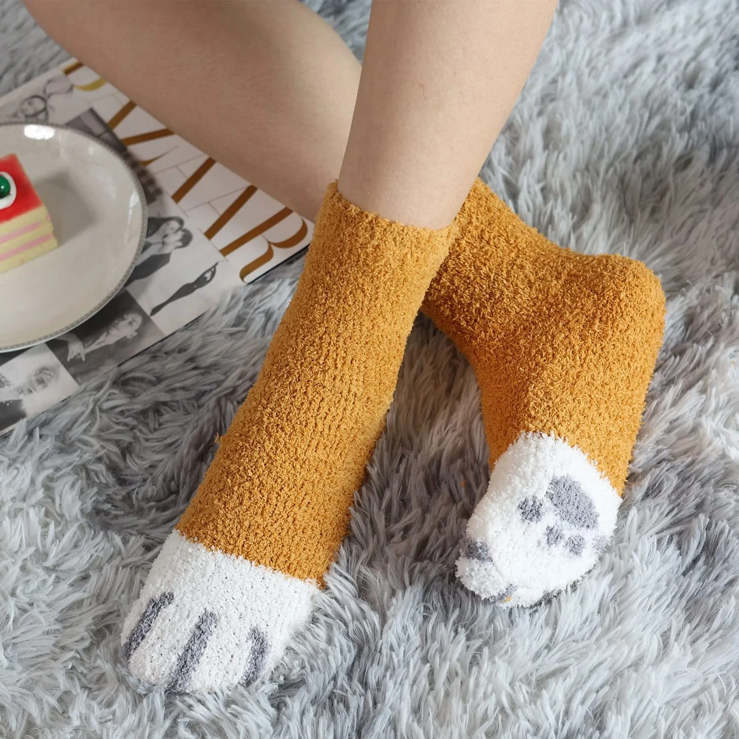 Носки с пальцами Toes Home Cartoon Cuddly Женские - 6 пар супер мягкие пушистые теплые зимние повседневные домашние носки для девочек, фото №5