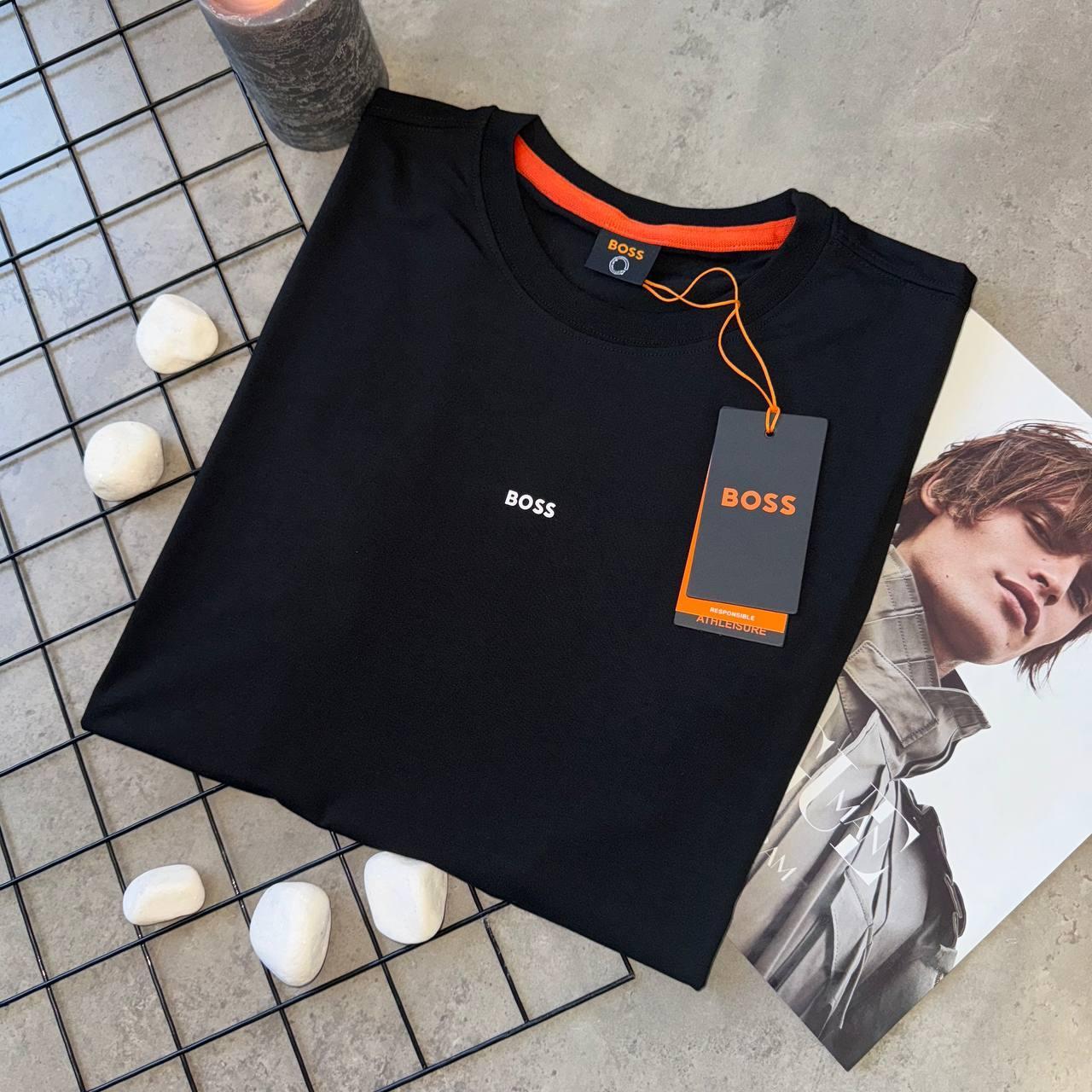 Мужская футболка Boss черная брендовая босс Качественная стильная на лето, фото №2