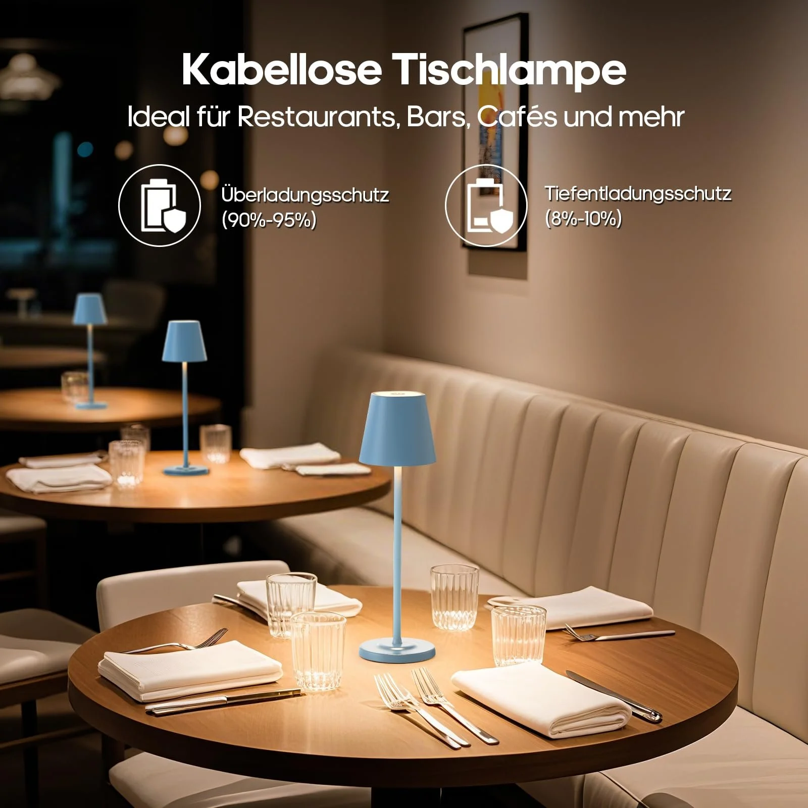 Настільна лампа 3-в-1 LED бездротова з акумулятором 5500 mAh, 3 висоти, регульована, димована, 3 кольори, металева водонепроникна сенсорна, синя [Набір із 1 шт.], фото №7