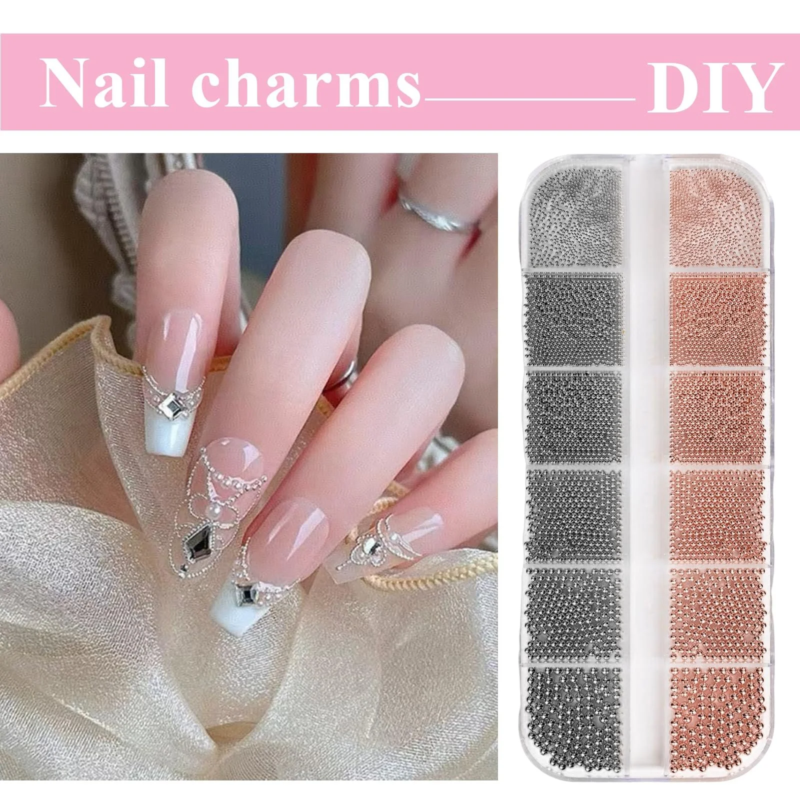 Набор бисера для ногтей, 12 градусов, розовое золото и черный, 5680 штук, фото №3