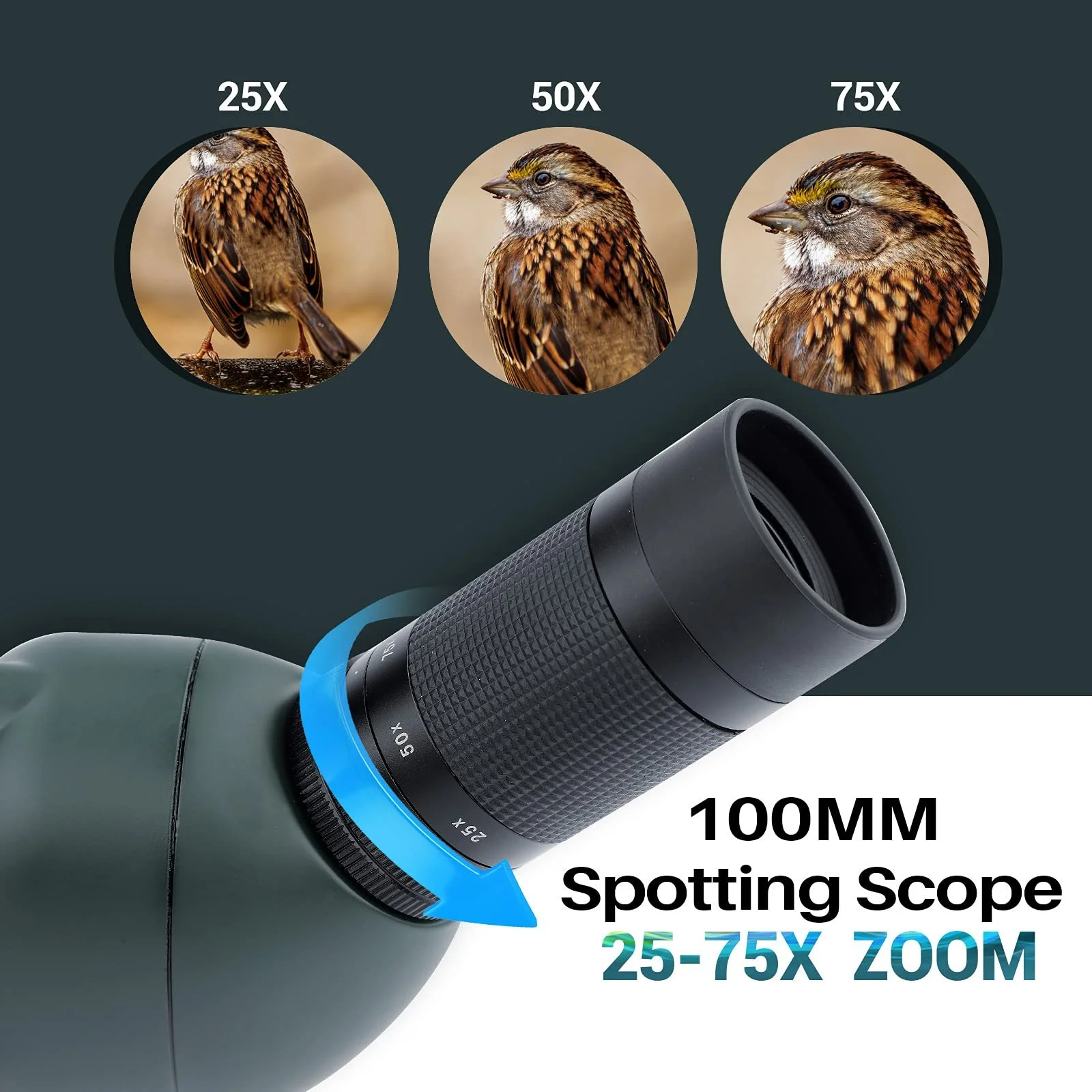 Зорова труба 25-75x100mm Waterproof HD FMC Green з триногою та чохлом для перенесення, фото №2