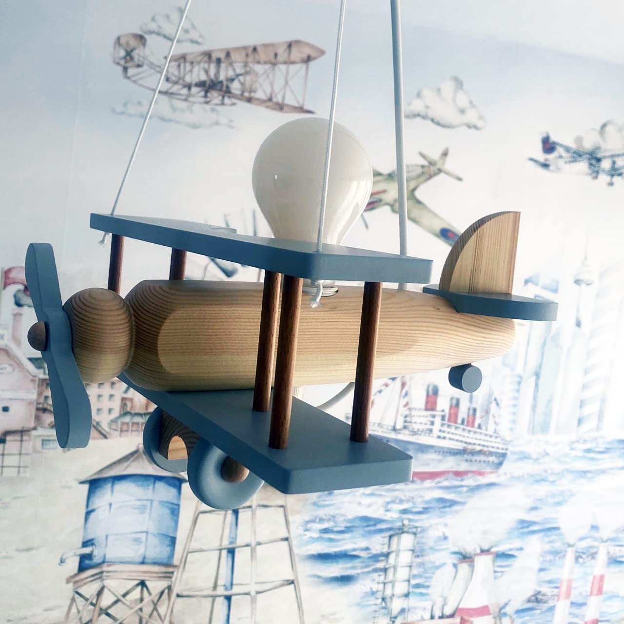 Світильник HELLUX Дитячий для кімнати Стельовий З дерева Блакитний/Натуральне дерево, фото №2 Світильник HELLUX Дитячий для кімнати Стельовий З дерева Блакитний/Натуральне дерево, фото №2