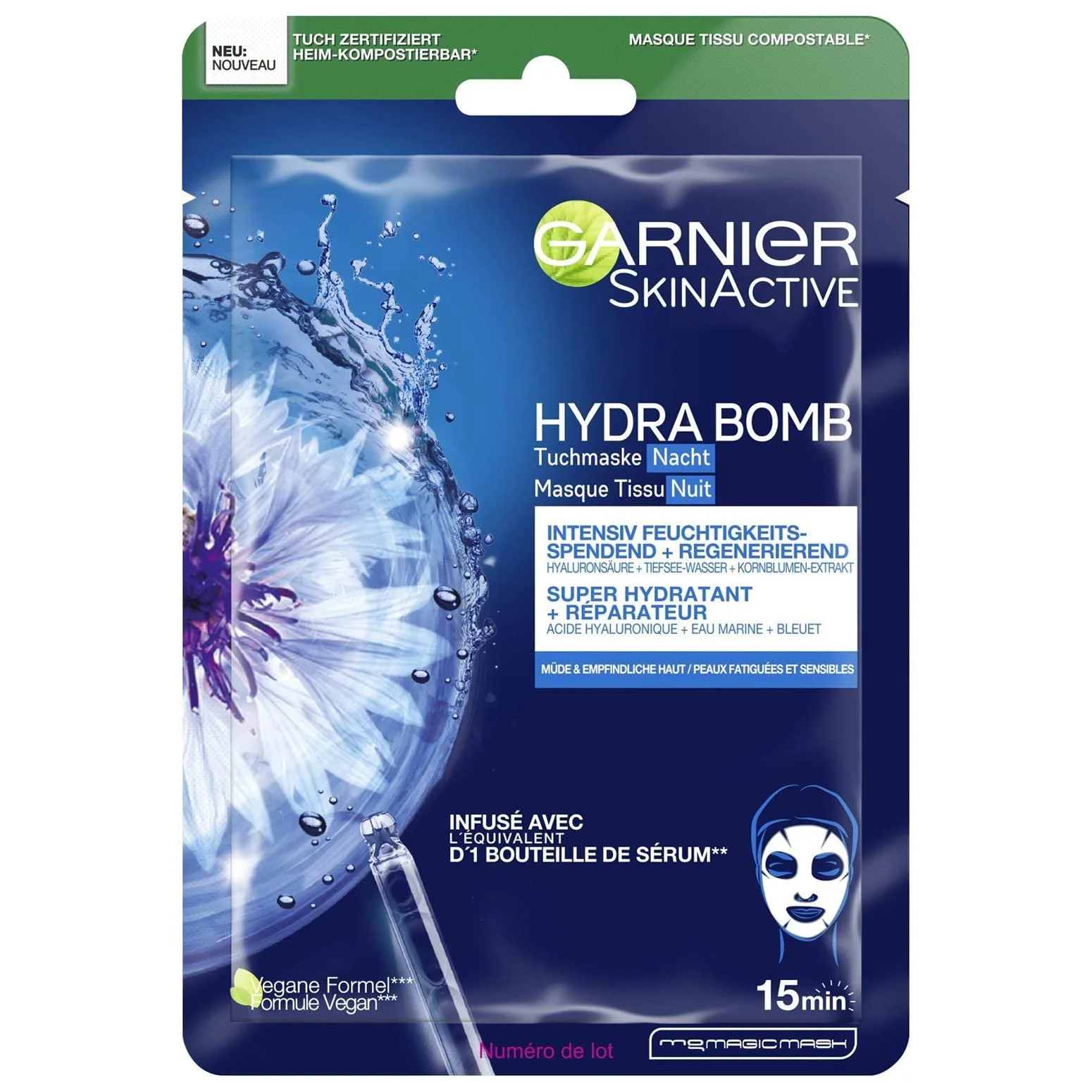 Тканинна маска Garnier Hydra Bomb Нічна для втомленої та чутливої шкіри, фото №1