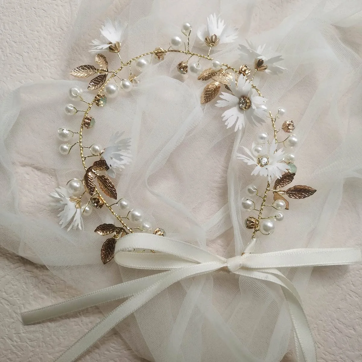 Вінок Квітковий з Перлинами Золотий, фото №5