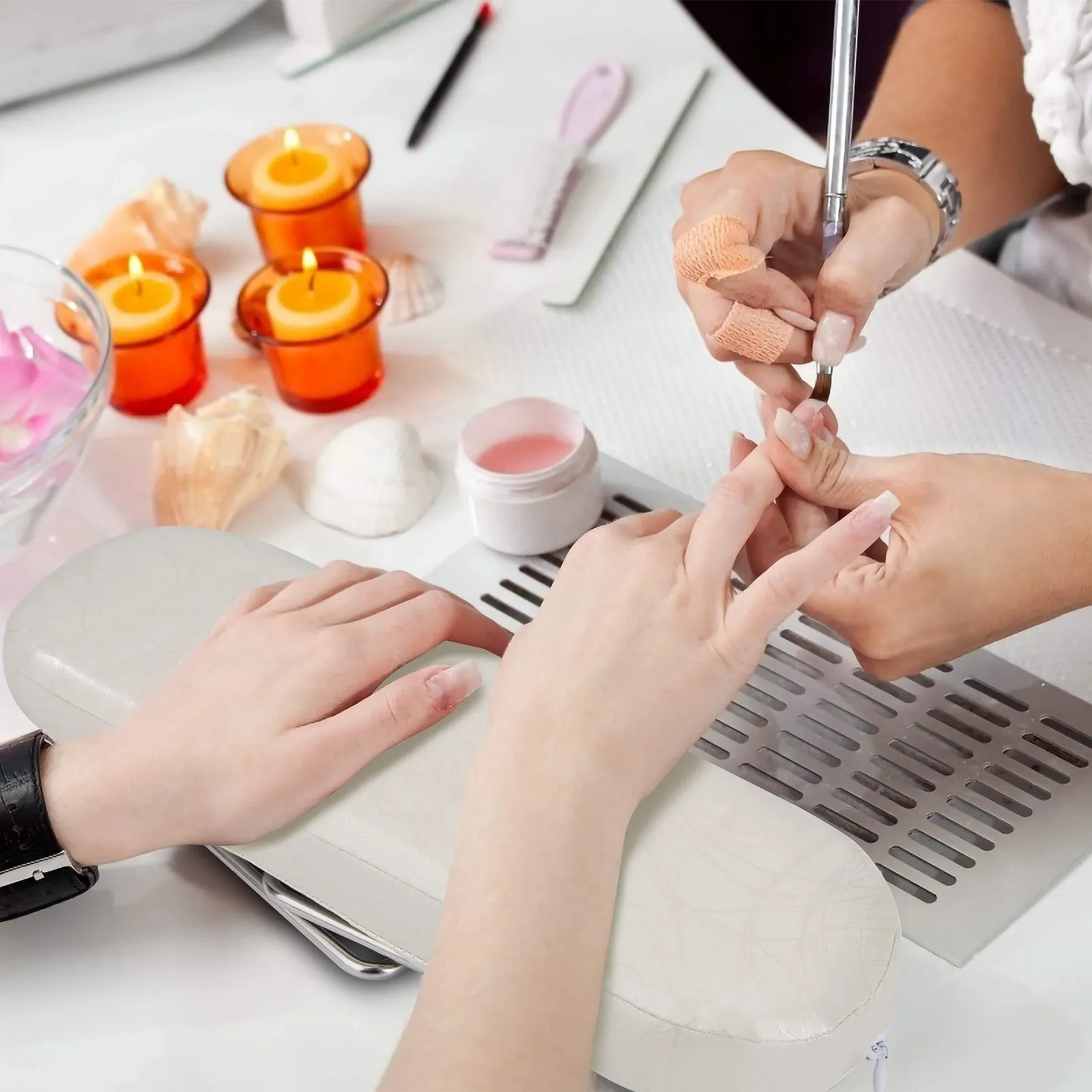 Подушка для рук для манікюру Шкіряна професійна Біла, фото №4