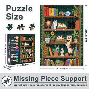 Пазл 1000 деталей Книжкова полиця з котами та рослинами 50 x 70 см synthetic.ua - Фото 1