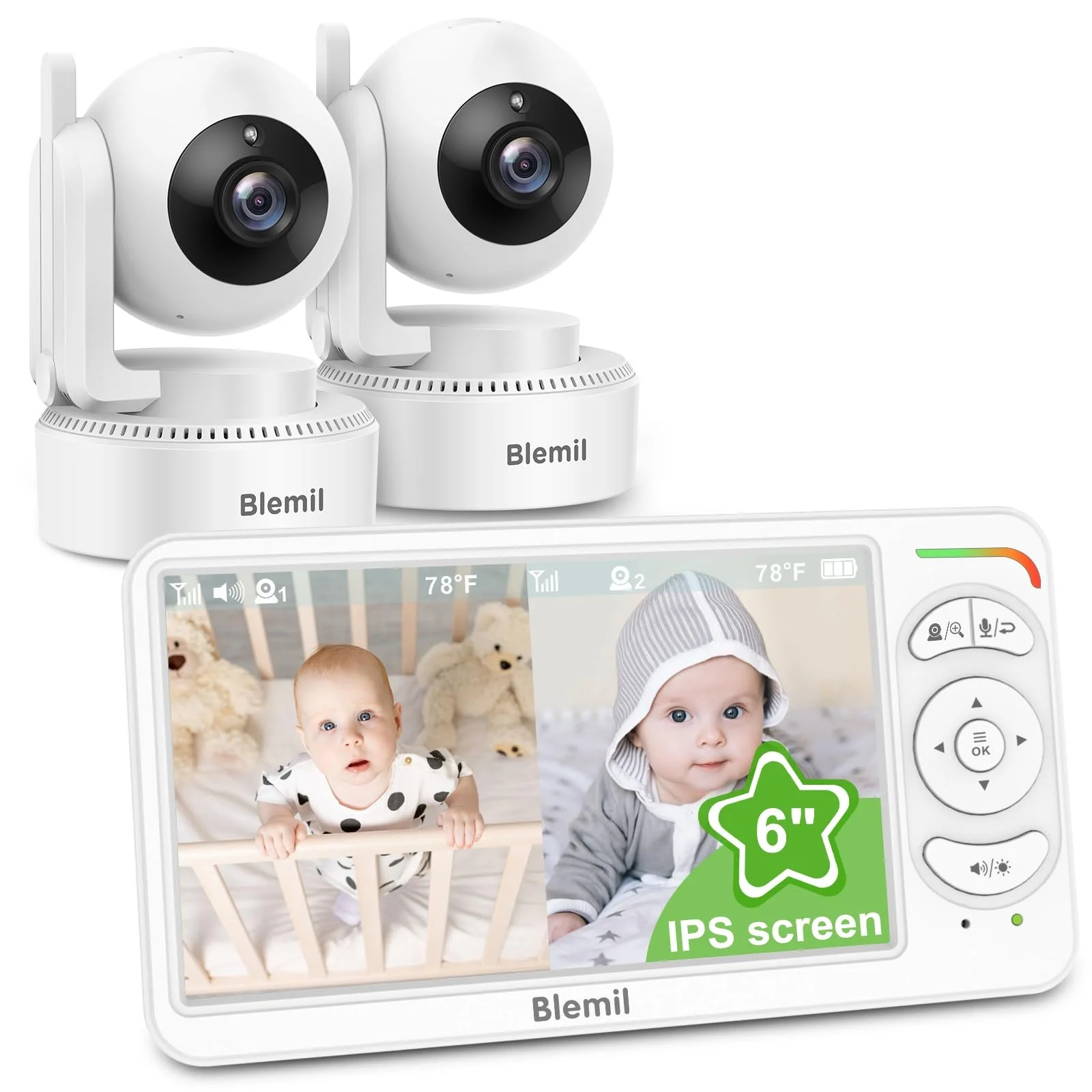 Видеоняня Blemil 6 IPS 2 камеры Pan/Tilt/Zoom 4000 мАч Night Vision, фото №1 Видеоняня Blemil 6 IPS 2 камеры Pan/Tilt/Zoom 4000 мАч Night Vision, фото №1