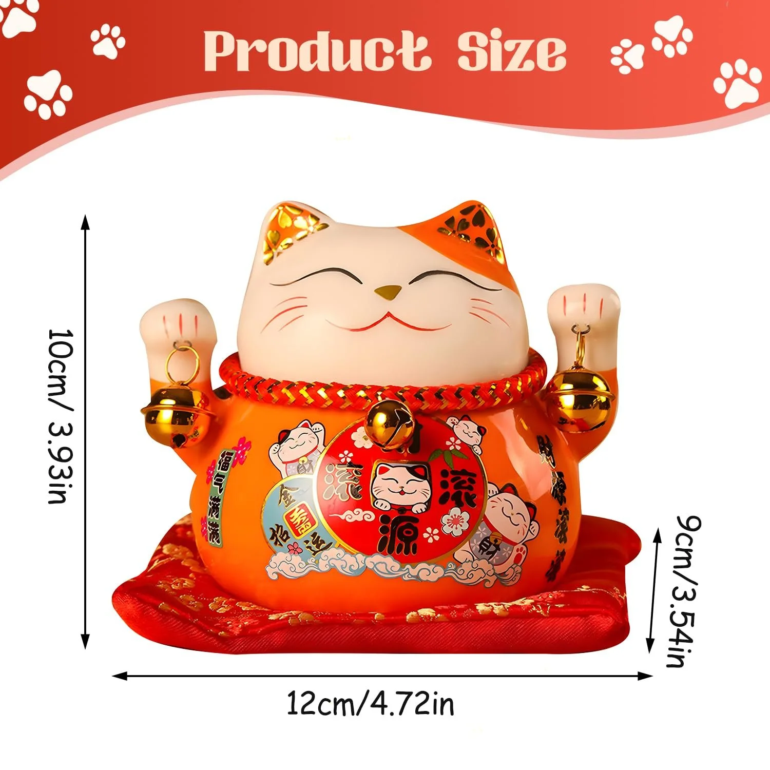 Скарбничка Lucky Cat Керамічна 4,5 дюйма Помаранчева, фото №2