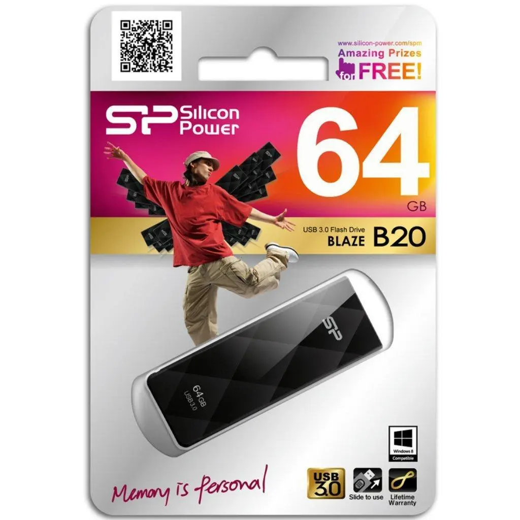 USB флеш накопитель Silicon Power 64Gb BLAZE B20 black USB3.0 SP064GBUF3B20V1K, фото №3