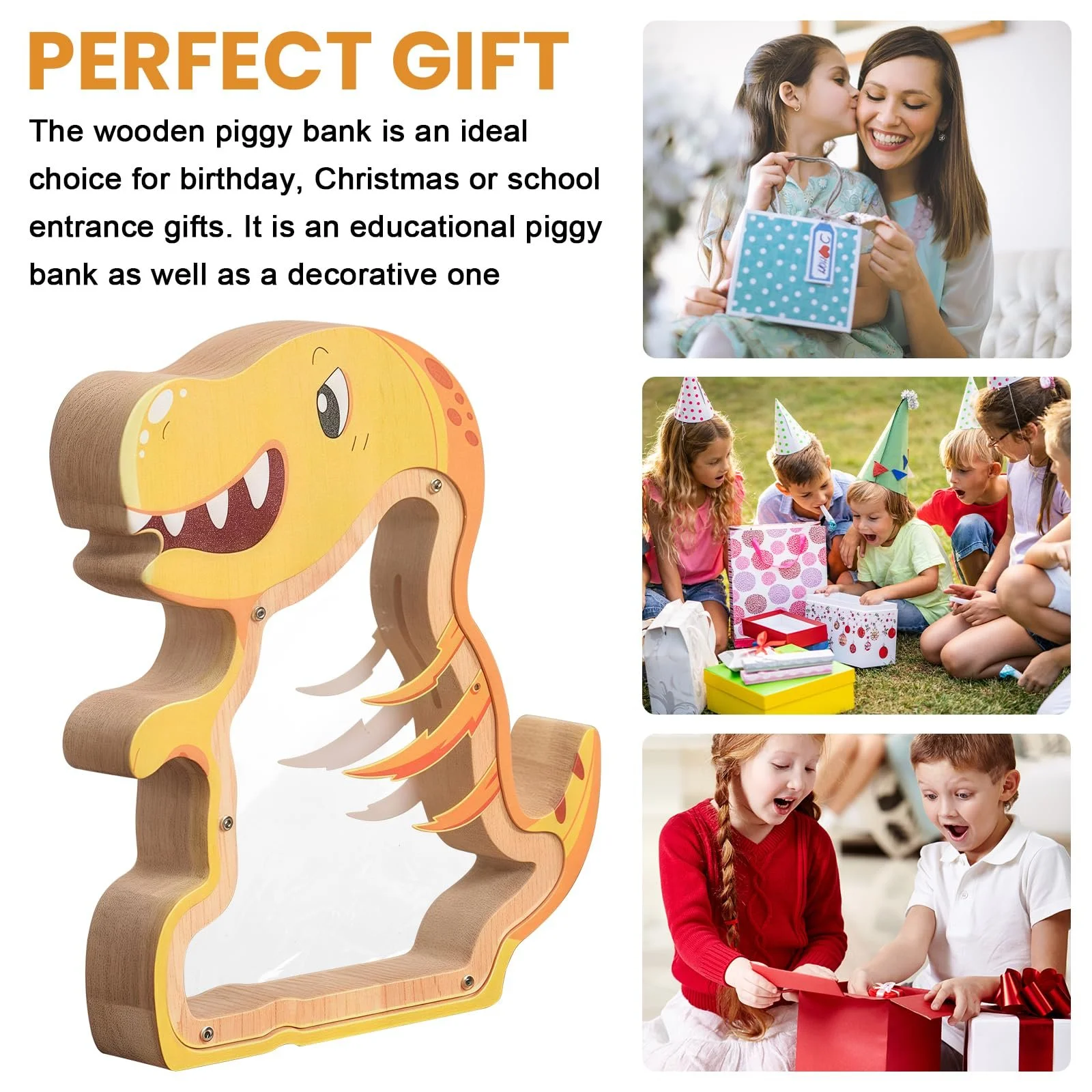 Скарбничка дерев'яна дитяча Динозавр із прозорим вікном та наклейками-літерами DIY, фото №7