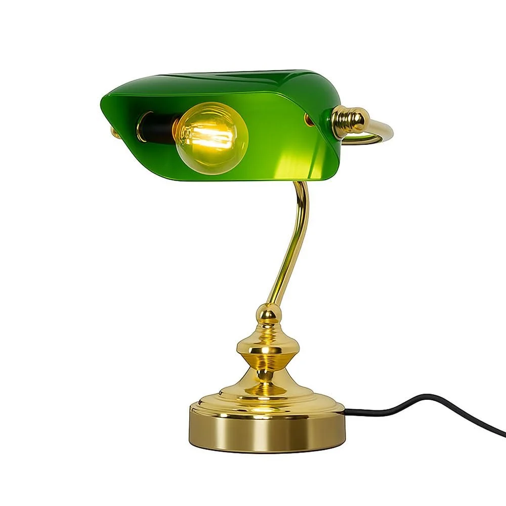 Настольная лампа GLOBO LIGHTING Banker Light Vintage Metal Acrylic 1x LED 6 W 380 lm Brass Green, фото №1
