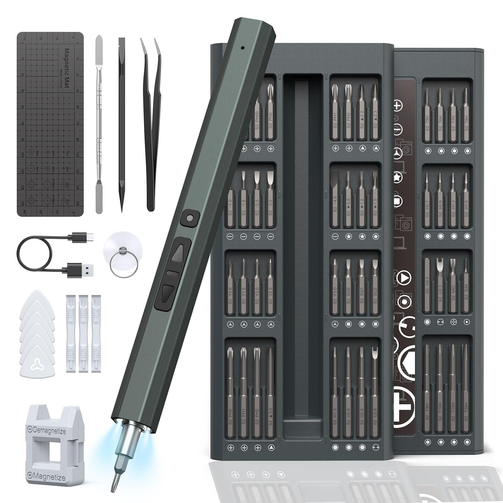 Акумуляторна викрутка Hancaner Mini Electric 82 в 1 Магнітний Набір Прецизійних Механічних Викруток з батареєю 350 мАг, світлодіодною підсвіткою, фото №1