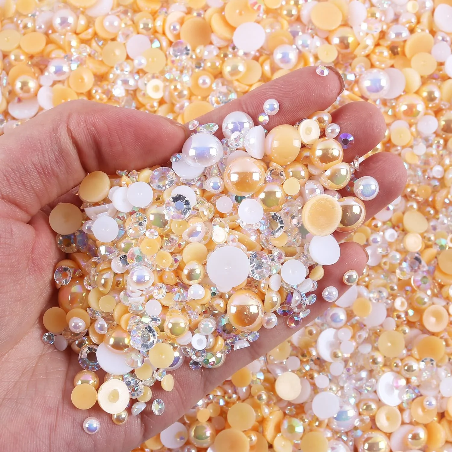 Мікс бісеру та страз Flat Back 3-10мм, Колір смолисті стрази та половинки намистин , нігтів, фото №3