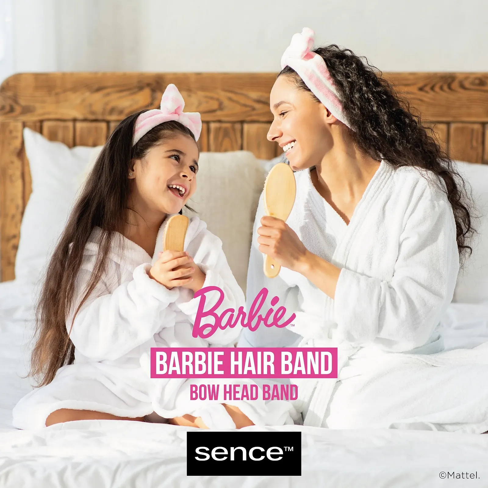 Пов'язка для волосся Sence Barbie Об'ємна для макіяжу Барвиста Рожевий з бантом, фото №3