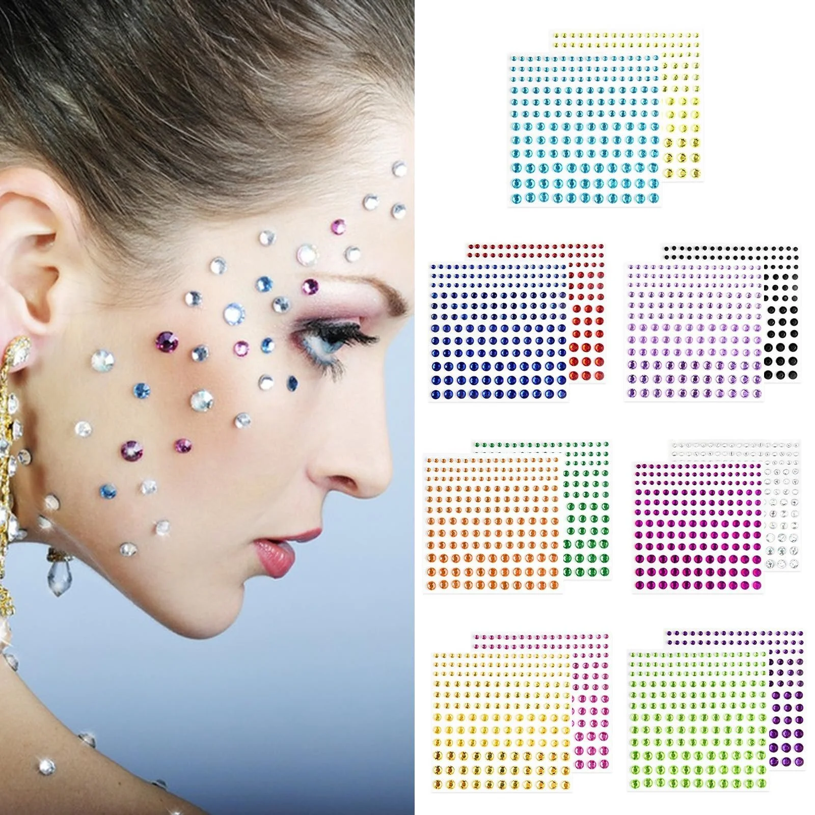 Стразы Самоклеящиеся Блестящие для Рукоделия, для Лица, для Маникюра и Праздничных Аксессуаров, 2310 шт, фото №3
