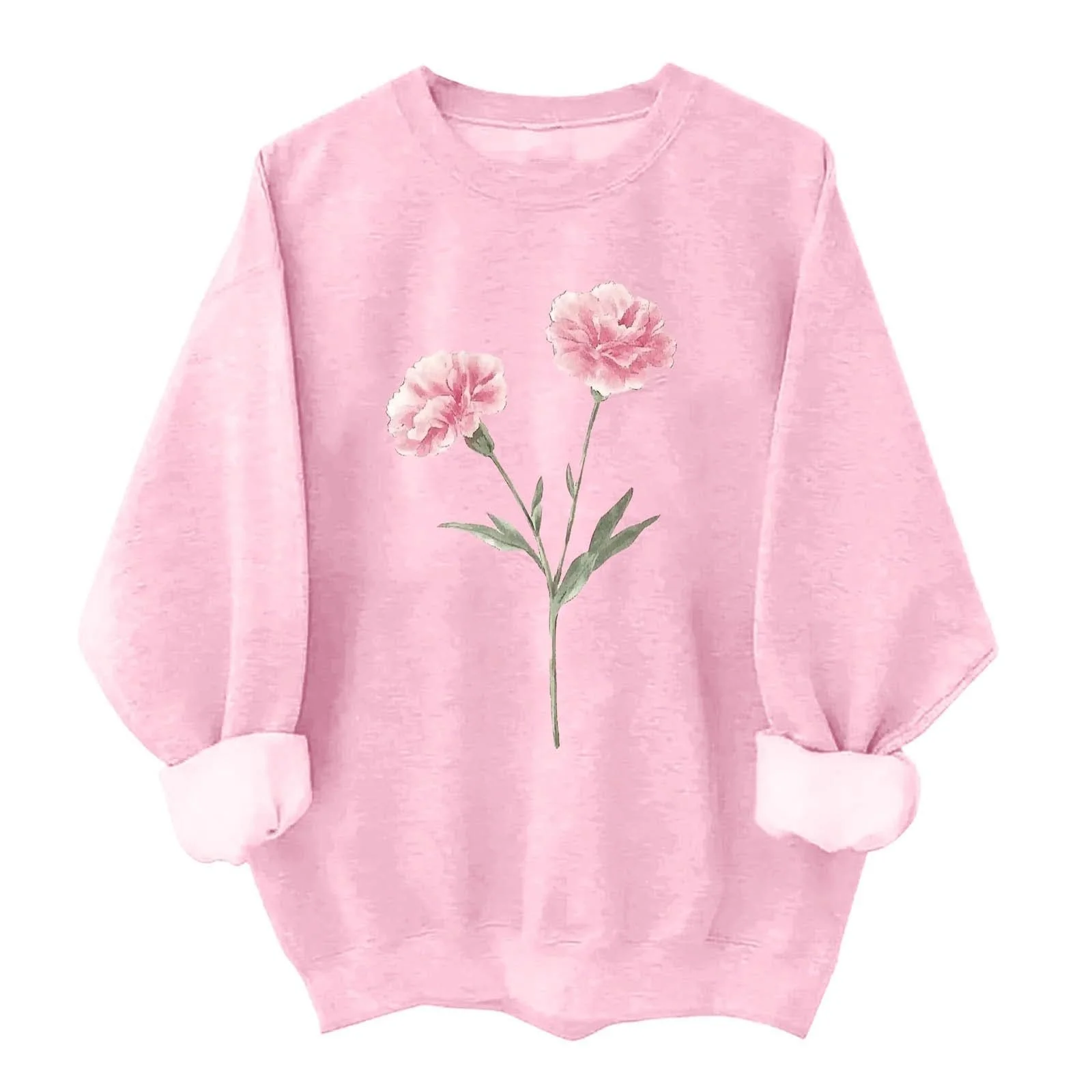 Женский Свитшот Komiseup Однотонный Oversized Круглый вырез Длинный рукав Осень-Зима Цветочный принт Свободный L Свитшот без капюшона 29, фото №1