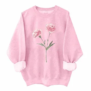 Женский Свитшот Komiseup Однотонный Oversized Круглый вырез Длинный рукав Осень-Зима Цветочный принт Свободный L Свитшот без капюшона 29 - Фото 1