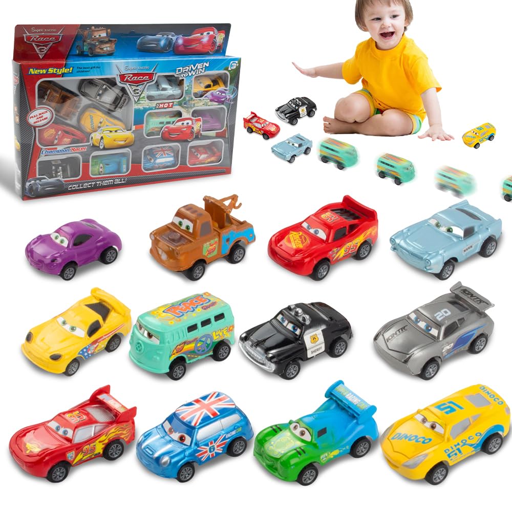 Игрушка автомобиль AVCXEC, набор из 12 игрушечных автомобилей, мини-авто, мультяшные машинки, для детей от 3 лет, фото №1