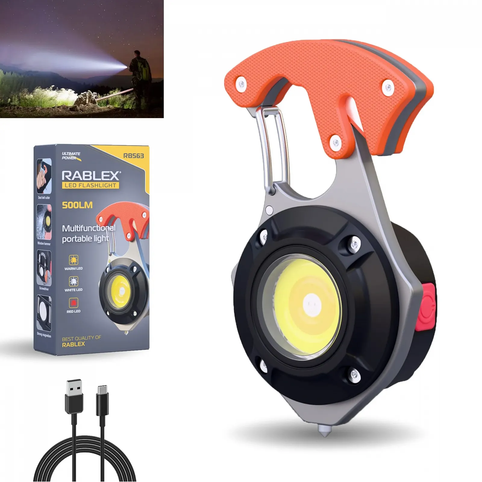 Міні ліхтар робочий LED RB563 500 люмен - USB-C акумуляторний, 6 режимів освітлення, магнітна основа - ліхтар для ключів, фото №5 Міні ліхтар робочий LED RB563 500 люмен - USB-C акумуляторний, 6 режимів освітлення, магнітна основа - ліхтар для ключів, фото №5